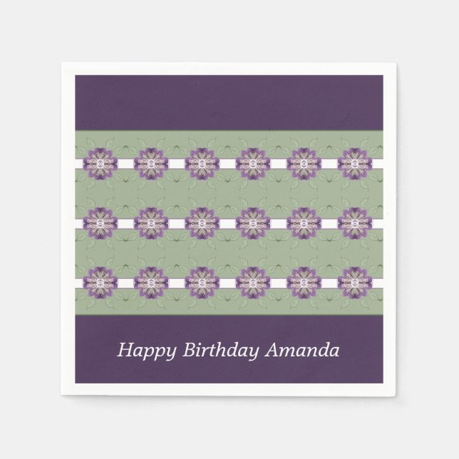 Blommigt Lila och Grönt Pappersservett (Framsidan)