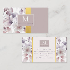 Blommigt Lila och guld namn monogram Visitkort