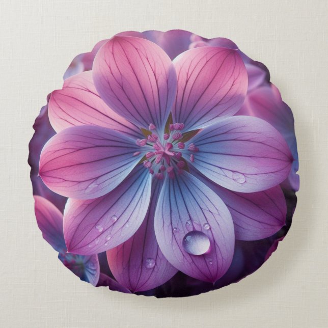 Blommigt Lila och Rosa Lilac Flower Rund Kudde (Framsidan)