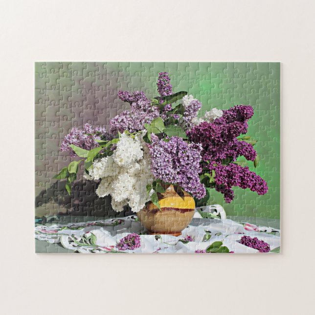 Blommigt Lila och White Lilacs Bouquet Photo Pussel (Horisontell)