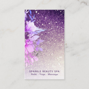 *~* Blommigt Lila Ombre Glitter Beauty Spa Visitkort