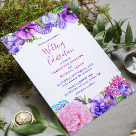 Blommigt Lila Paisley Bröllop Firande Inbjudningar