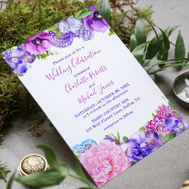 Blommigt Lila Paisley Bröllop Firande Inbjudningar