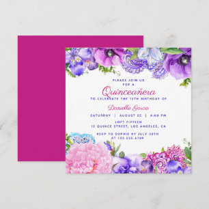 Blommigt Lila Paisley Modern Quinceañera Inbjudningar