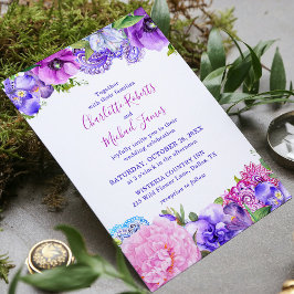 Blommigt Lila Paisley Watercolor Bröllop Inbjudningar