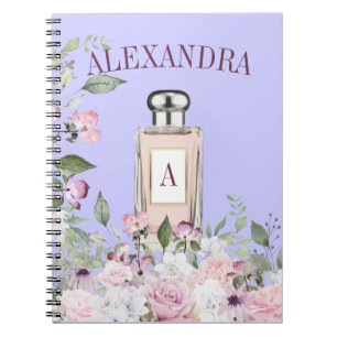 Blommigt Lila Parfym Flaska Söt Monogram Anteckningsbok