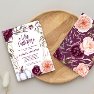 blommigt Lila Peach-pumpa, fall babydusch Anteckningskort