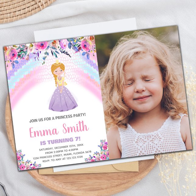 Blommigt Lila Princess Birthday Bjud av inbjudning Inbjudningar (Floral Purple Princess Birthday Invitations photo)