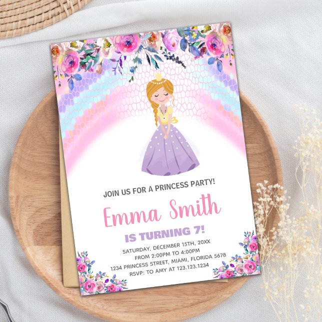 Blommigt Lila Princess Birthday Investigations Inbjudningar (Floral Purple Princess Birthday Invitations)