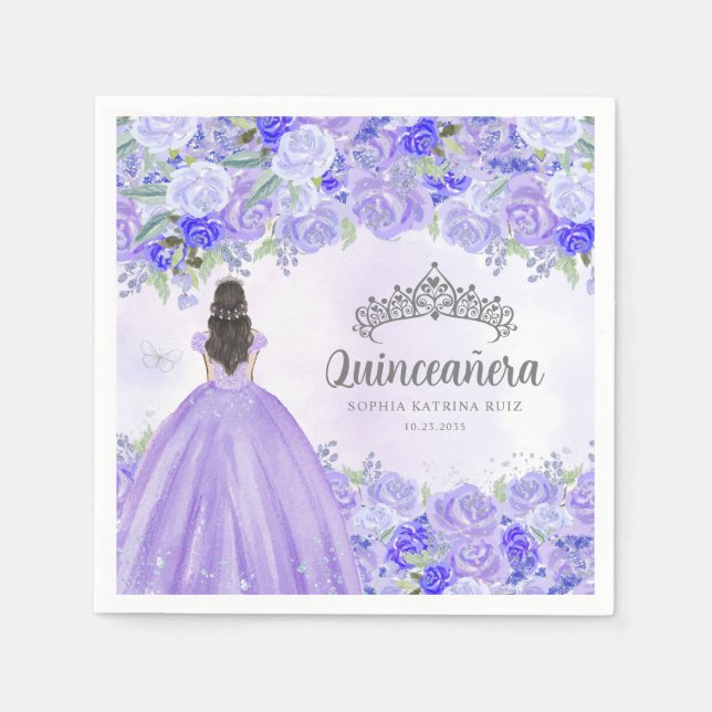 Blommigt Lila Princess Tiara Quinceanera Pappersservett (Framsidan)