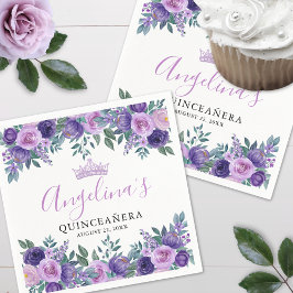Blommigt Lila Quinceanera Pappersservett
