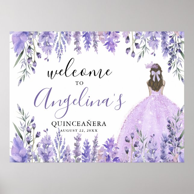 Blommigt Lila Quinceanera Välkomsttecken Poster (Framsidan)