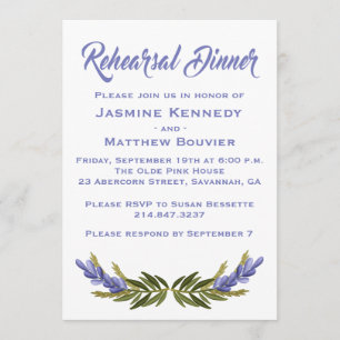 Blommigt Lila Rehearsal Dinner Lavender Flowers Inbjudningar
