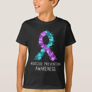 Blommigt Lila Ribbon Suicide Prevention Medveten T Shirt