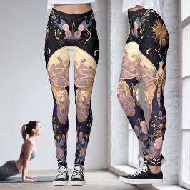 Blommigt Lila Rosa Gult Butterfly Yoga Leggings