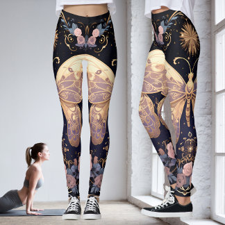 Blommigt Lila Rosa Gult Butterfly Yoga Leggings