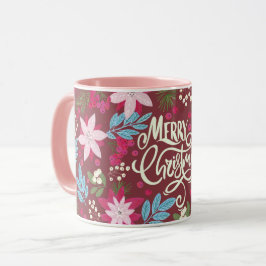 Blommigt lila rosa Julbrev Mugg