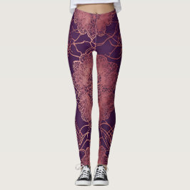 Blommigt Lila Rosegold AI art Leggings