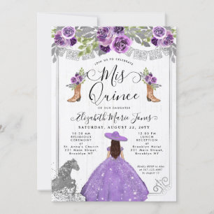 Blommigt Lila Silver Glam Horse Charra Quinceanera Inbjudningar