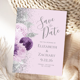 Blommigt Lila Silver Glitter Lavender Vykort