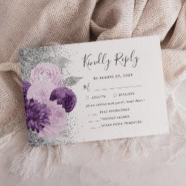 Blommigt Lila Silver Meal Choice Bröllop OSA Kort