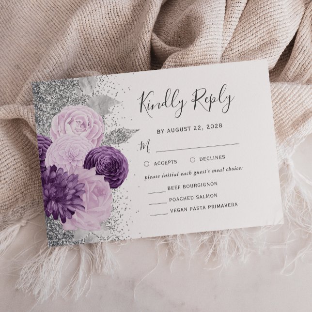 Blommigt Lila Silver Meal Choice Bröllop OSA Kort (Skapare uppladdad)