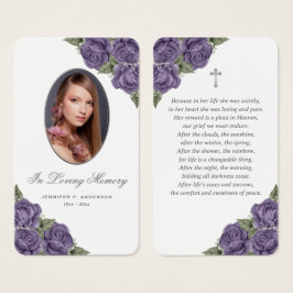 Blommigt Lila Silver Memorial Funeral Prayer Card Visitkort
