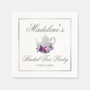 Blommigt Lila Silver Möhippa Tea Party Pappersservett