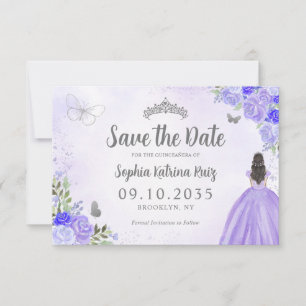 Blommigt Lila Silver Princess Birthday Quinceanera Spara Datumet