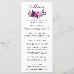 Blommigt Lila Ultra Violet Bröllop Meny