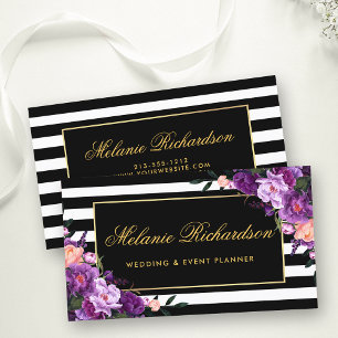 Blommigt Lila Ultra Violet Guld Stripe Black Visitkort