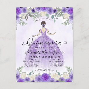 Blommigt Lila Violet Princess Birthday Quinceanera Vykort