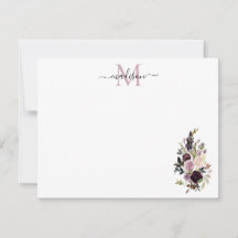 Blommigt Lila Watercolor Bukett med rosor Monogram