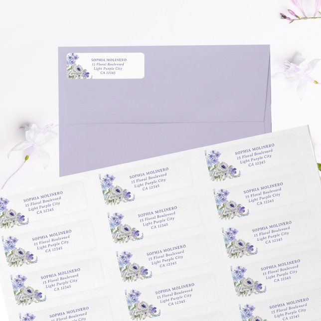 Blommigt Lila Watercolor Flowers Returadress Returadress Etikett (Purple Floral Return Address Labels)