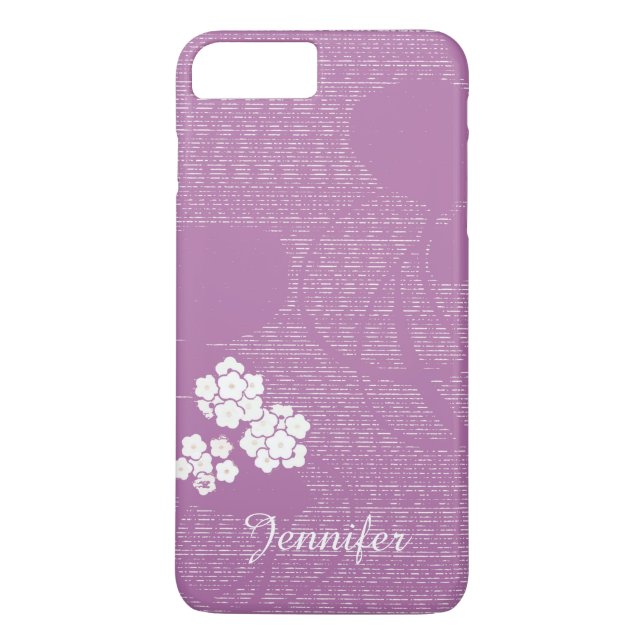 Blommigt Lila White Flowers Girly med eget namn Case-Mate iPhone Skal (Baksida)