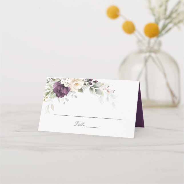 Blommigt Lila White Greenery Bröllop Place Card Placeringskort (Framsida)