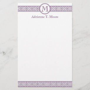 Blommigt Lila White Monogram Initial Stationery Brevpapper