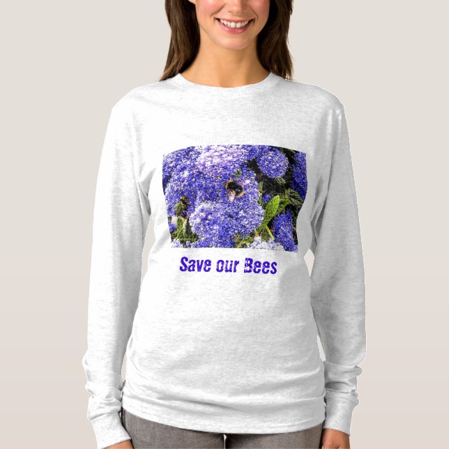 Blommigt Lilac Flower Spara our Bees T Shirt (Framsida)