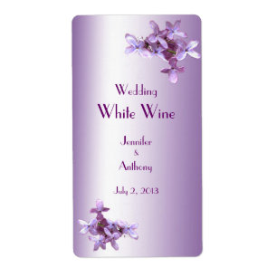 Blommigt Lilac Flowers Bröllop White Vin-etikett Fraktsedel
