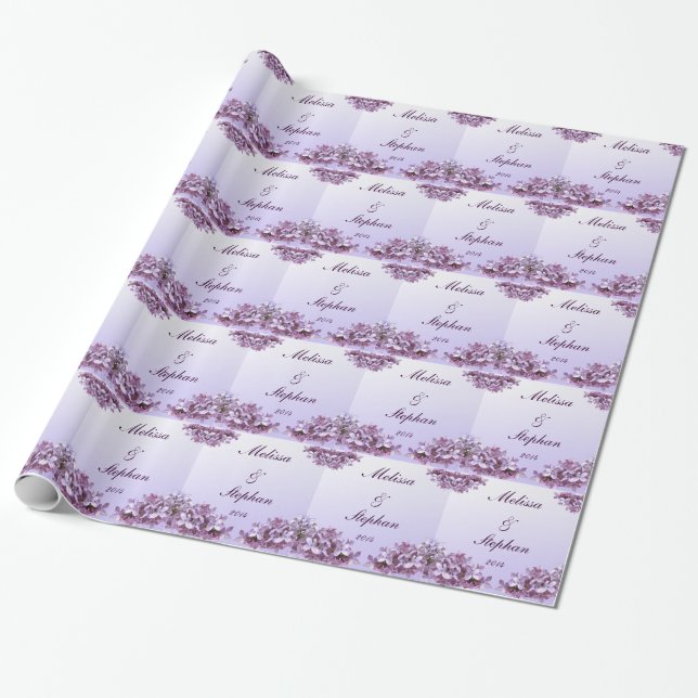 Blommigt Lilac Flowers Bröllop Wrapping Papper Presentpapper (Utrullad)