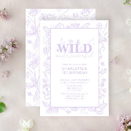 Blommigt Lilac Flowers Vild & ODERING 1:a födelsed Inbjudningar