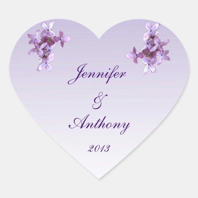 Blommigt Lilac Flowers Wedding Stickers Hjärtformat Klistermärke (Framsida)