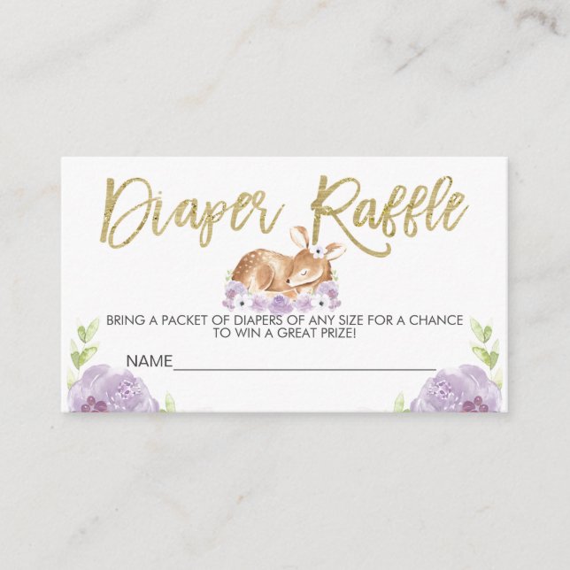 Blommigt Lilac Hjort Diaper Raffle Baby dusch Bilj Tilläggskort (Framsida)