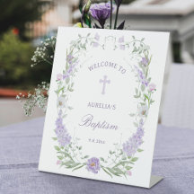 Blommigt Lilac Lavender Ram Baptism Välkommen