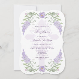 Blommigt Lilac Lavender Ram Heliga Kor Baptism Inbjudningar