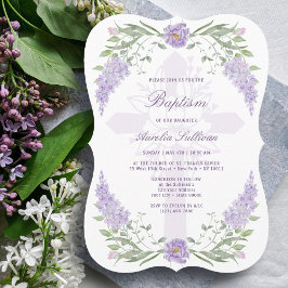 Blommigt Lilac Lavender Ram Heliga Kor Baptism Inbjudningar
