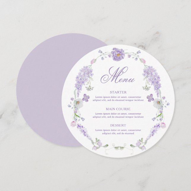 Blommigt Lilac Lavender WAN Menu Meny (Fram/baksida)