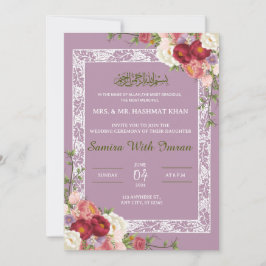Blommigt Lilac Rosa Muslim Wedding Investigation Inbjudningar