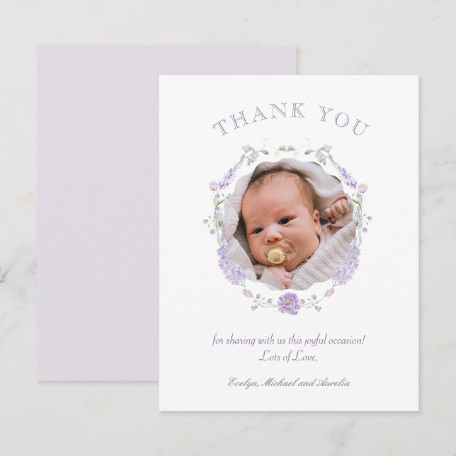 Blommigt Lilac utandning Baptism Tack för ditt kor Inbjudningar (Fram/baksida)