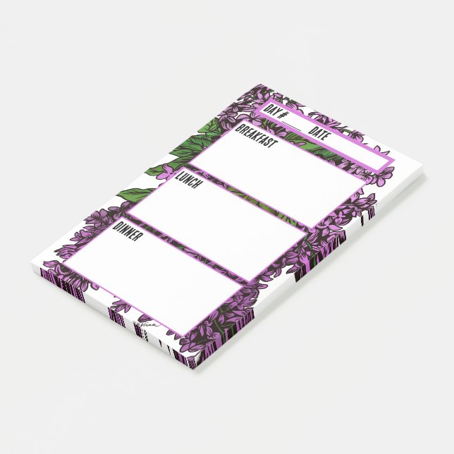 Blommigt Lilacs Camping Menu Meal Planning Verktyg Post-it Block (Vinklad)
